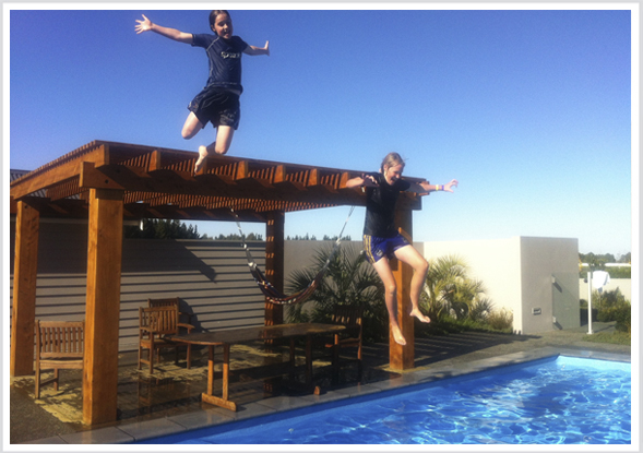 Jumping into the pool, testimonial photo